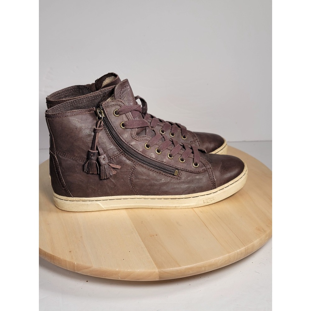Ugg Blaney Women's Dark Chestnut Leather/Wool Mid Top Shoes Size 8.5 1009885 Zip